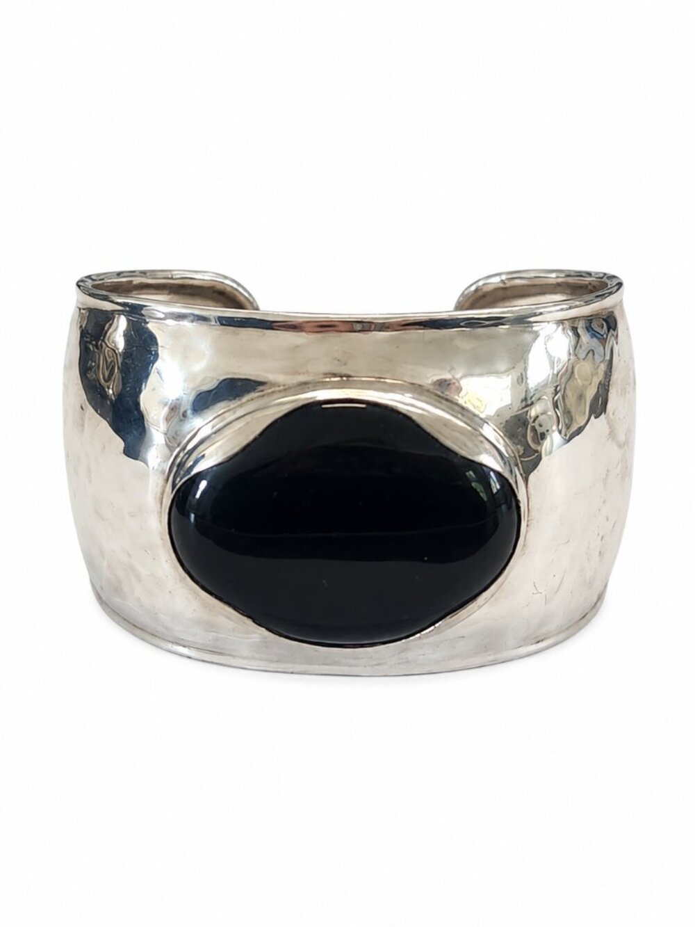 Silpada B2043 Sterling Silver Black Chalcedony Hammered Cuff Bracelet